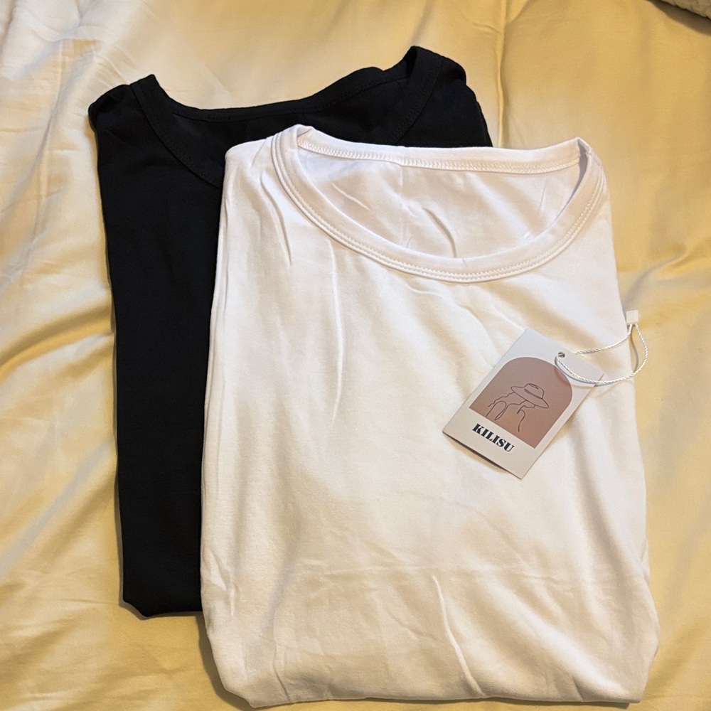 2 Women’s Classic Crew Neck Tees - Black & White